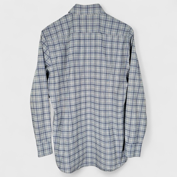 Hugo Boss Shirt Mens 15.5 Blue Plaid Cotton Sharp Fit Button Up Long Sleeves - Picture 8 of 11